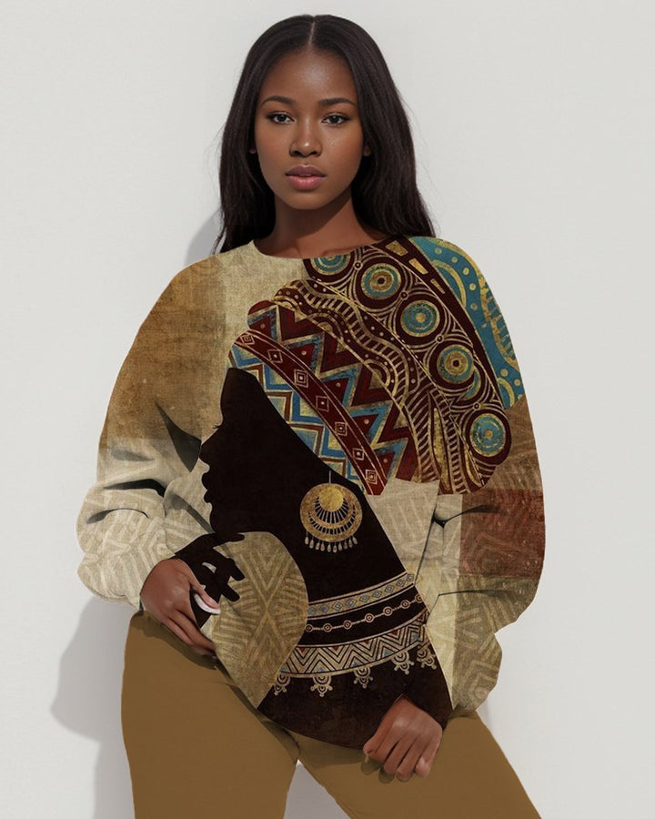 Ethnic Black Girl Print Sweatshirt Two Pieces Set