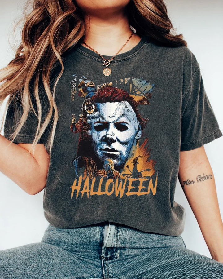 Michael Myers Halloween Horror Movie Vintage Washed Short Sleeve T-Shirt