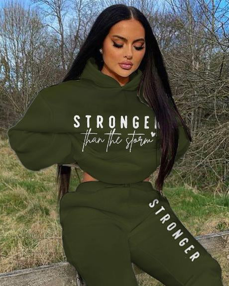 Strong Than The Storm Long Sleeve Hoodie Two Pieces Set