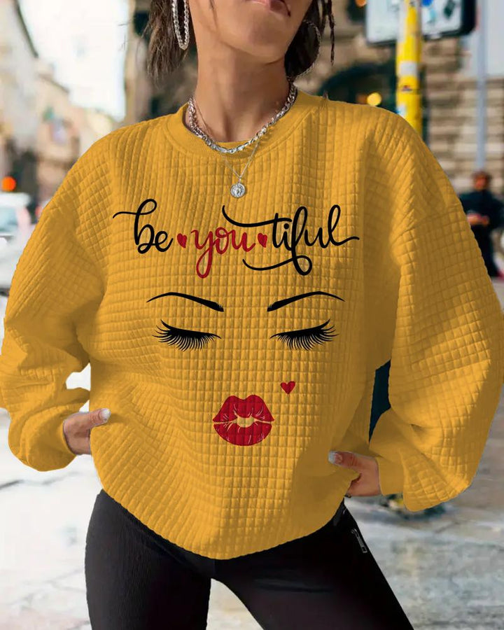 Be You-Tiful Waffle Crewneck Long Sleeve Sweatshirt