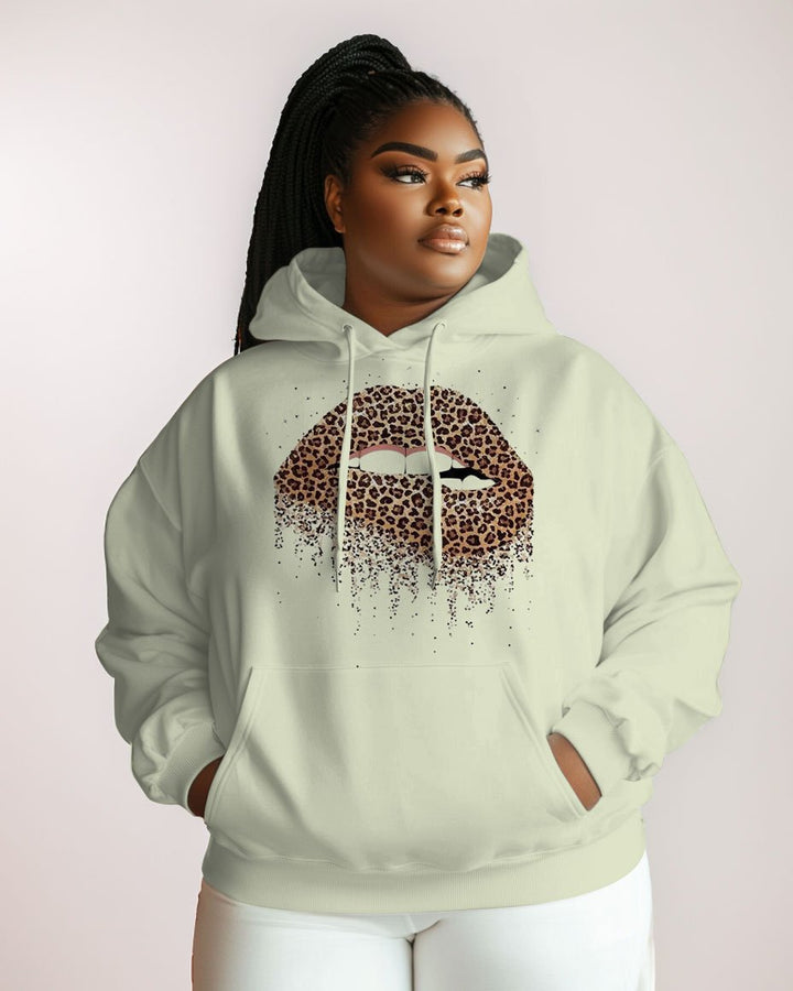 Cotton-Leopard Lip Print Fashion Daily Long Sleeve Hoodie