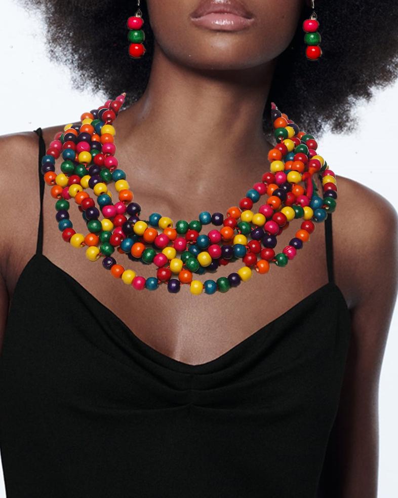 Colorful Ethnic Wooden Beads Multi-layer Braided Necklace