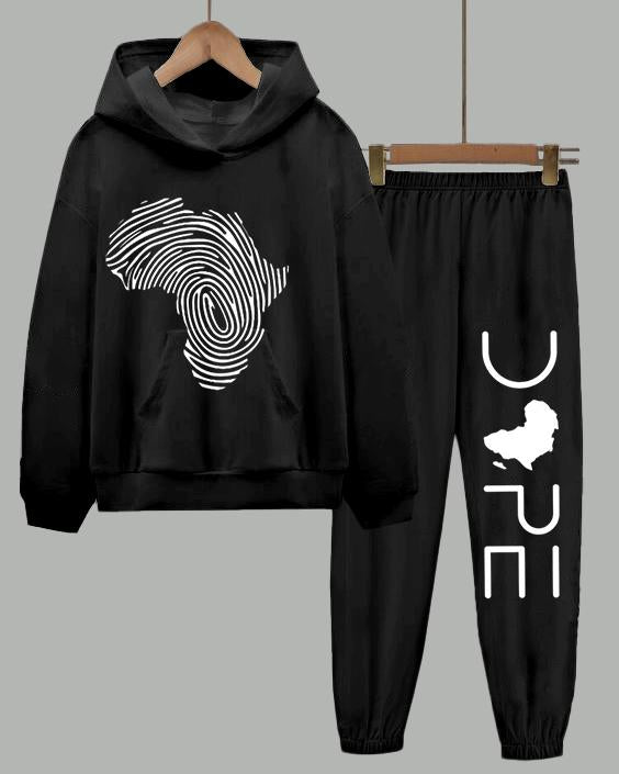 Africa Map Dope Print Long Sleeve Hoodie Two Pieces Set