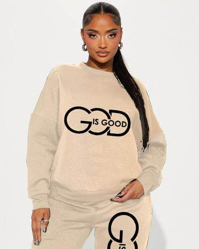 God Is Good Slogan Crew Neck Sweatshirt Two Pieces Set