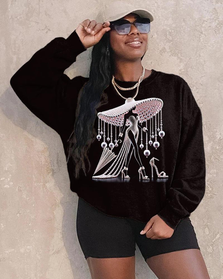 Pearl Pearls Gorgeous High Heels Black Girl Long Sleeve Crewneck Sweatshirt