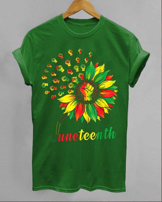 Black Juneteenth Sunflower Contrast Print Crew Neck T-shirt