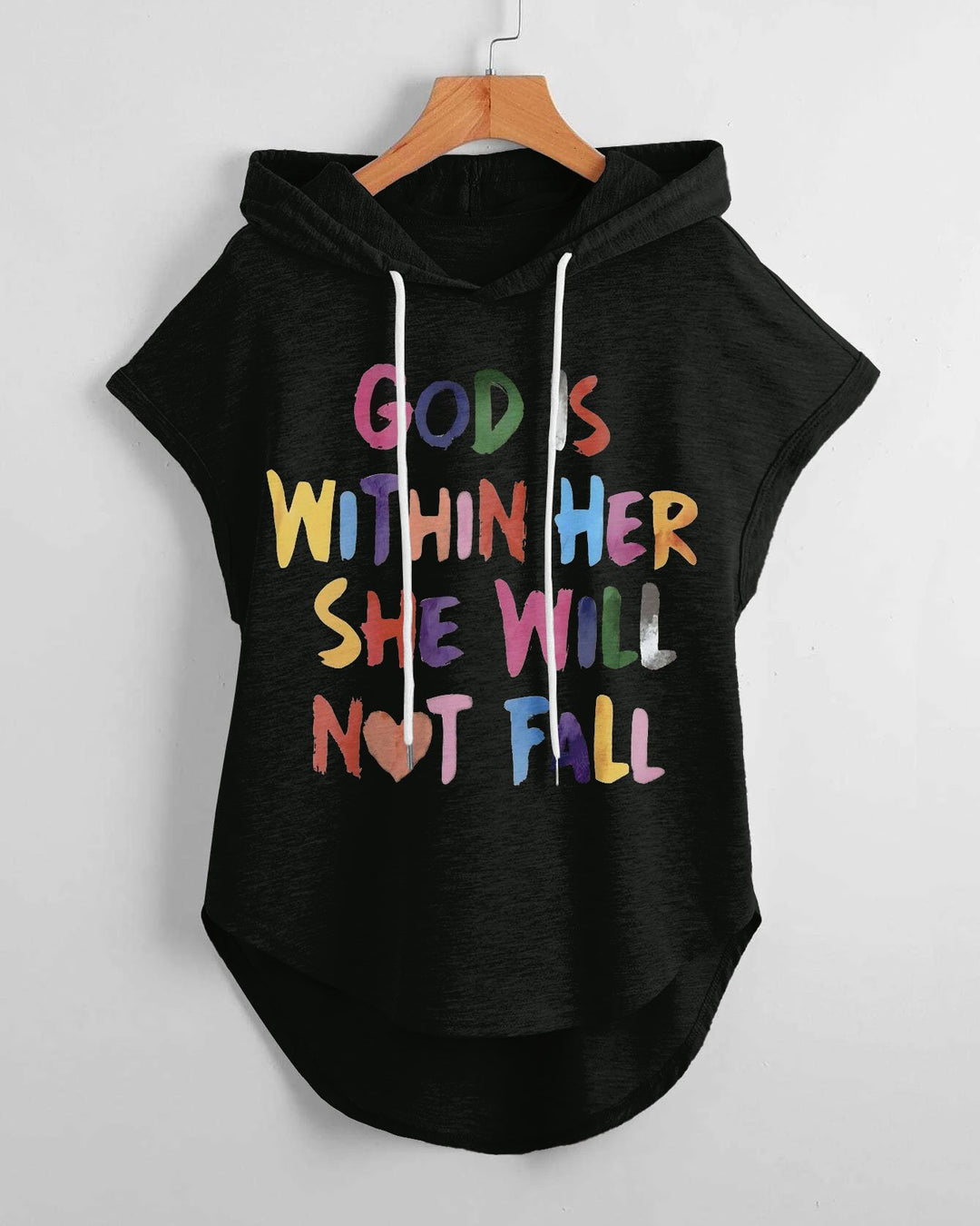 God Is Within Here Hem Drawstring Hooded Tee