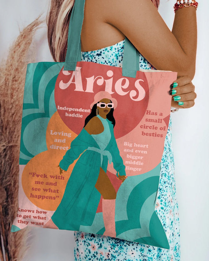 Aries Girly Season Zipper Canvas Tote Bag