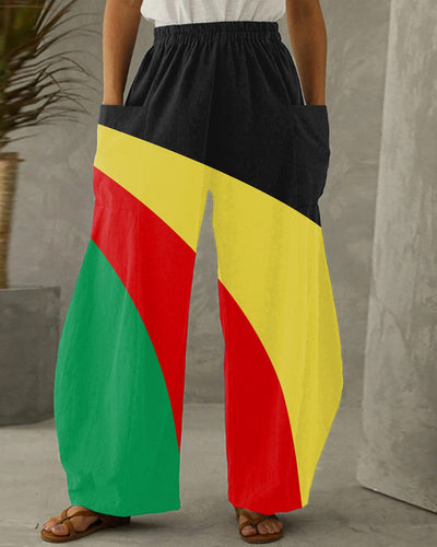 Reggae Rainbow Stripes Print Casual Pocket Trousers