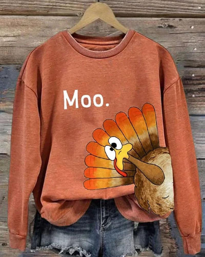 Women's Round Neck Thanksgiving Turkey Printed Long Sleeve Sweatshirt