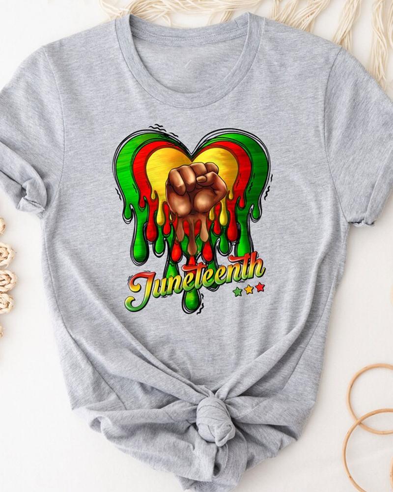 Juneteenth Heart Print Short Sleeve Ladies T-Shirt