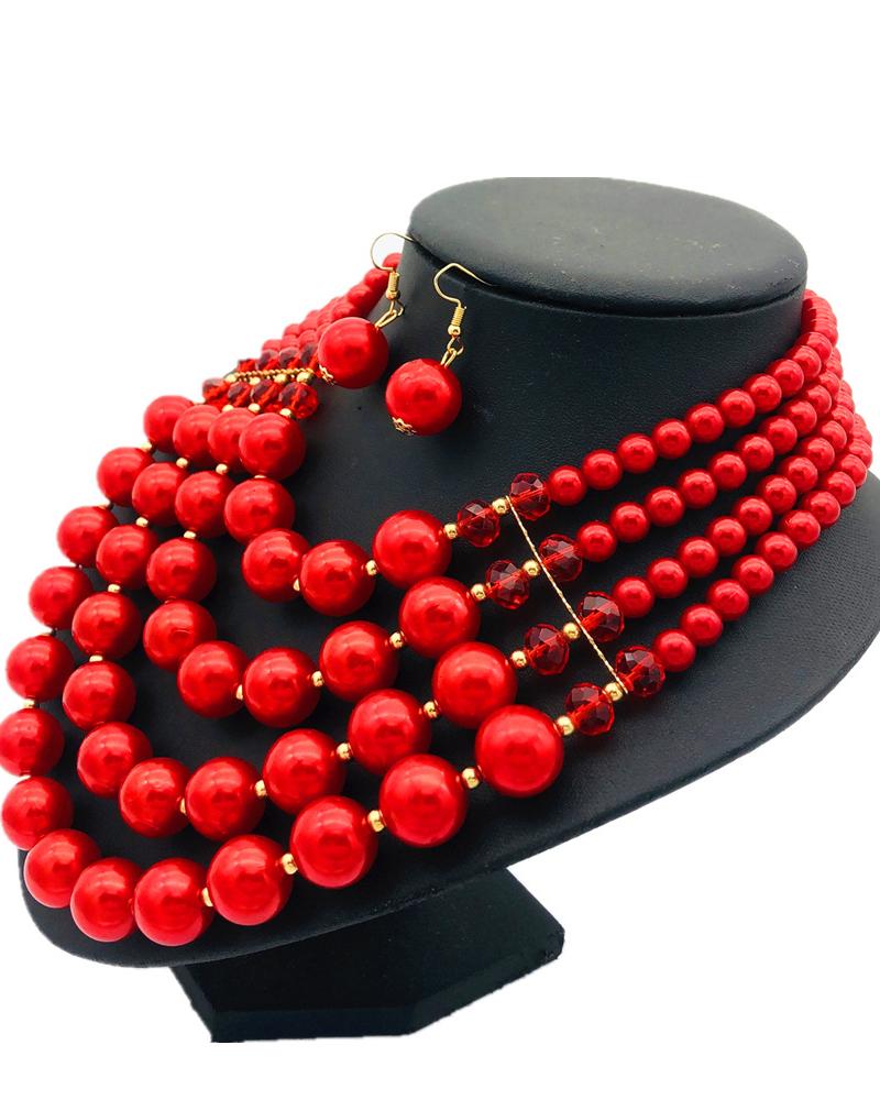 Fashion Bright imitation pearls Multi-layer Braided Necklace Set