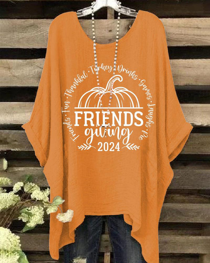 Women's Friends Thanksgiving  Print Batwing Sleeve Crewneck Shirt