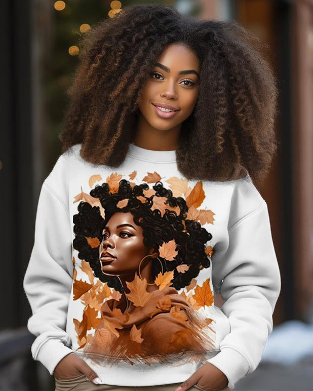 Women's Crewneck Black Girl Thankful Print Long Sleeve Sweatshirts