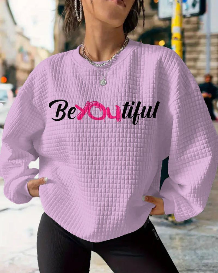 Beyoutiful Waffle Crewneck Long Sleeve Sweatshirt