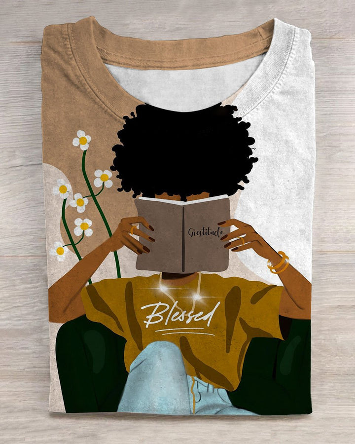 Afro Girl Reading Short Sleeve Tshirt