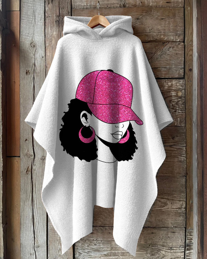 Curly Hair Girl with Hat Hooded Warm Shawl Cape