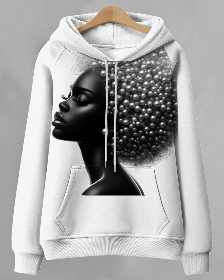 Pearl Art Print Long-sleeved Hooded Sweatshirt