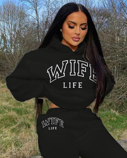 WIFE Life Long Sleeve Hoodie Two Pieces Set