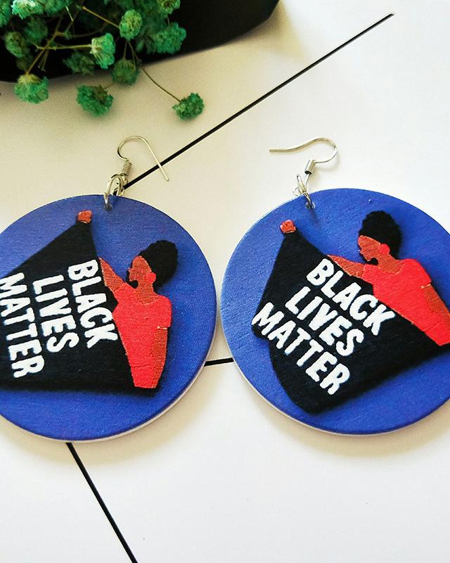 Black Lives Matters Round Wooden Earrings