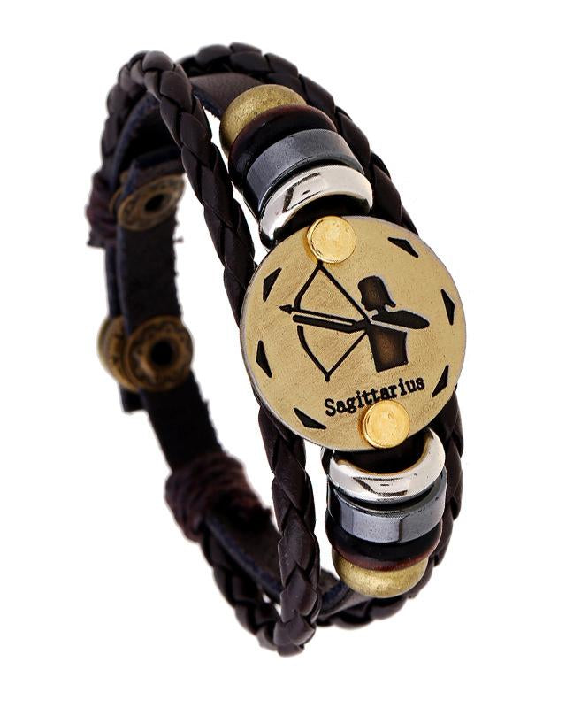 12 Constellations Leather Braided Adjustable Bracelet