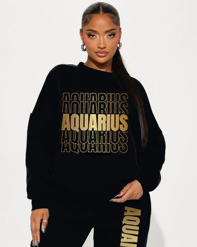 Stacked Aquarius Zodiac Crew Neck Sweatshirt Two Pieces Set