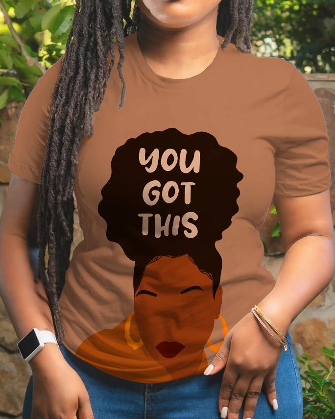 You Got This Letter Cartoon Print Crew Neck Short Sleeve Shirt