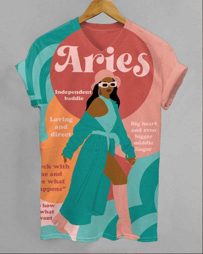 Lapel Aries Girly Season Unisex V-neck Short Sleeve Tshirt