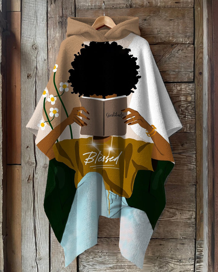 Blessed Afro Girl Illustration Hooded Warm Shawl Cape