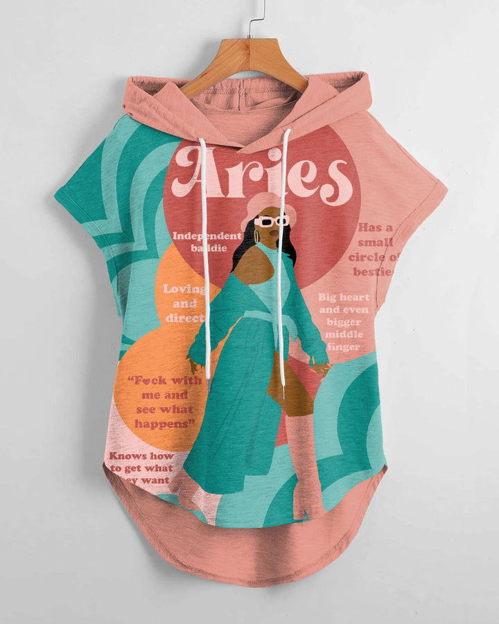 Aries Girly Season High Low Hem Drawstring Hooded Tee