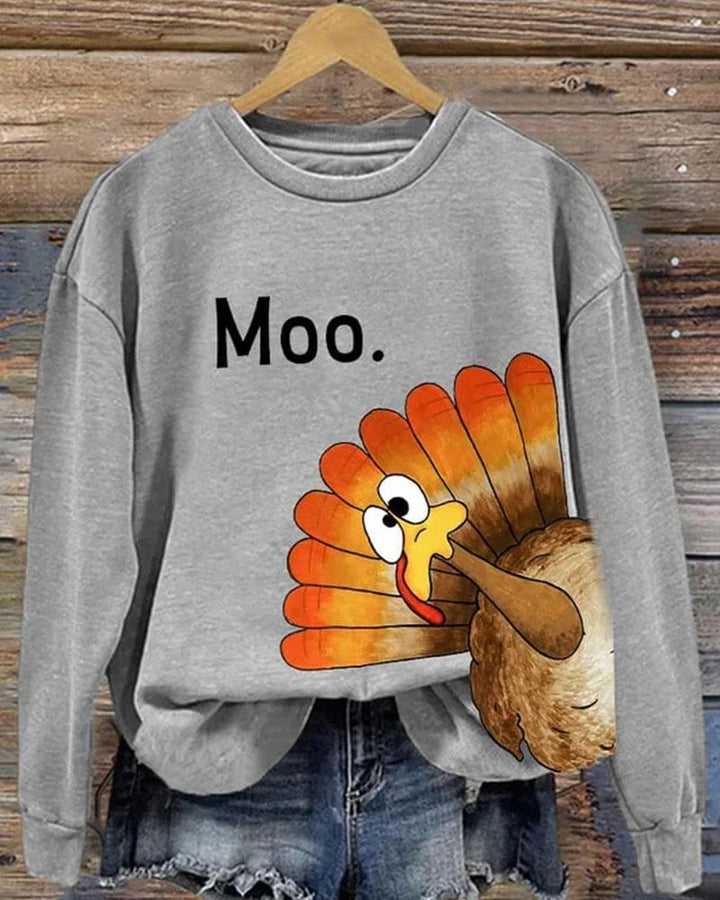 Women's Round Neck Thanksgiving Turkey Printed Long Sleeve Sweatshirt