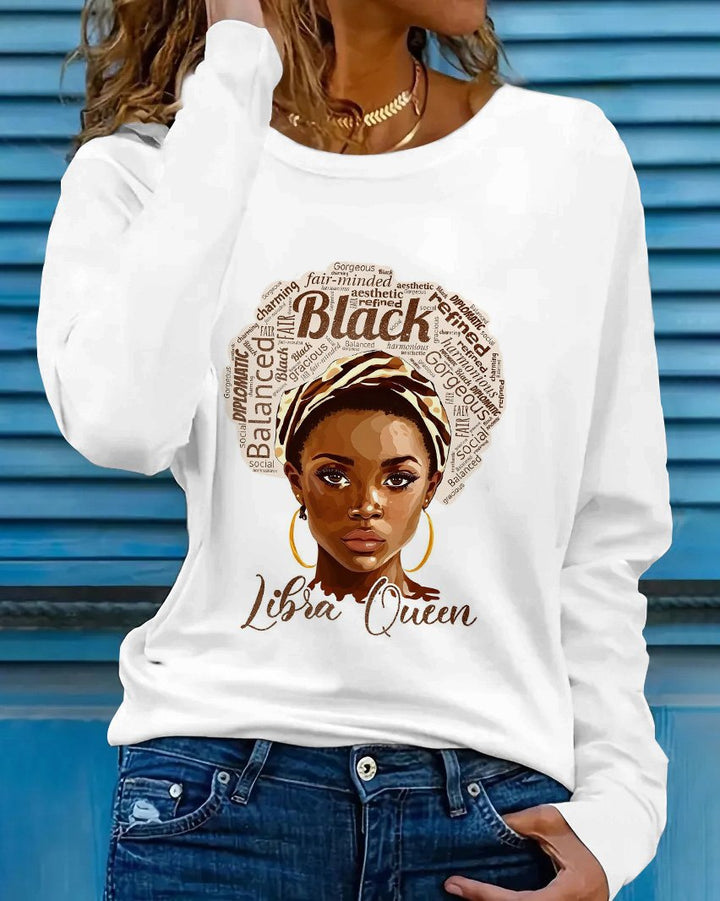 Libra Queen Print Crew Neck Long Sleeve T-shirt