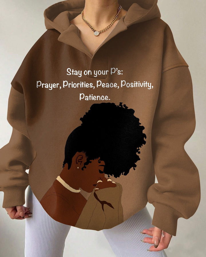 Stay On Your P's Drop Shoulder Long-sleeved Hoodie