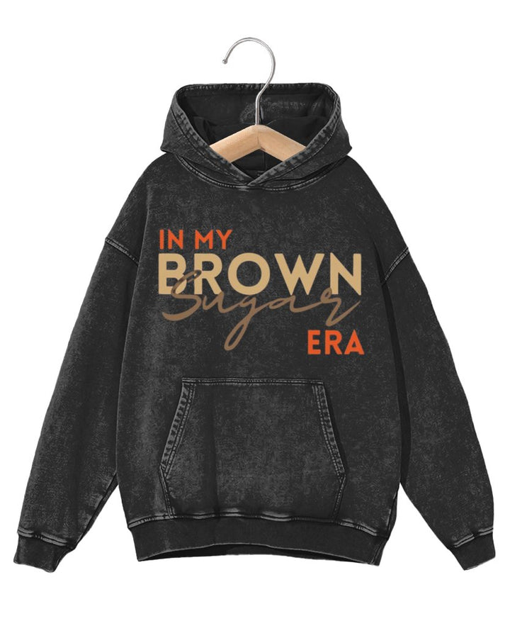 Retro Fashion Distressed Washed In My Brown Era Letter Print Long-sleeved Unisex Hoodie