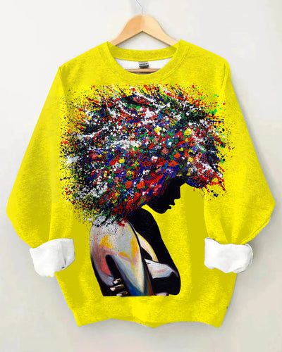 Colorful Afro Art Oil Painting Long Sleeve Sweatshirt