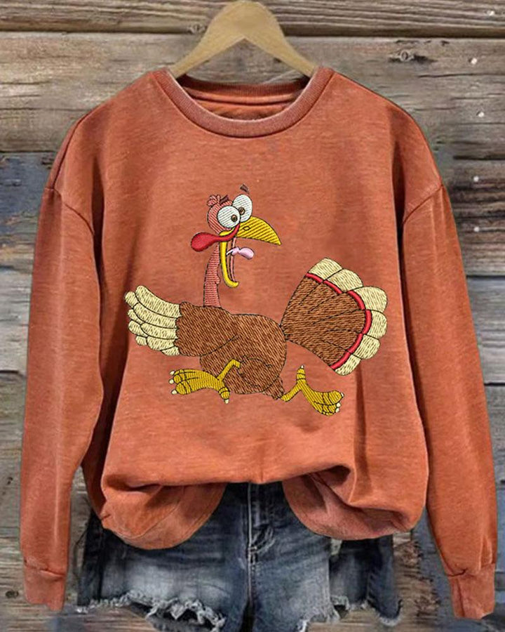 Women's Thanksgiving Turkey Print Round Neck Sweatshirt