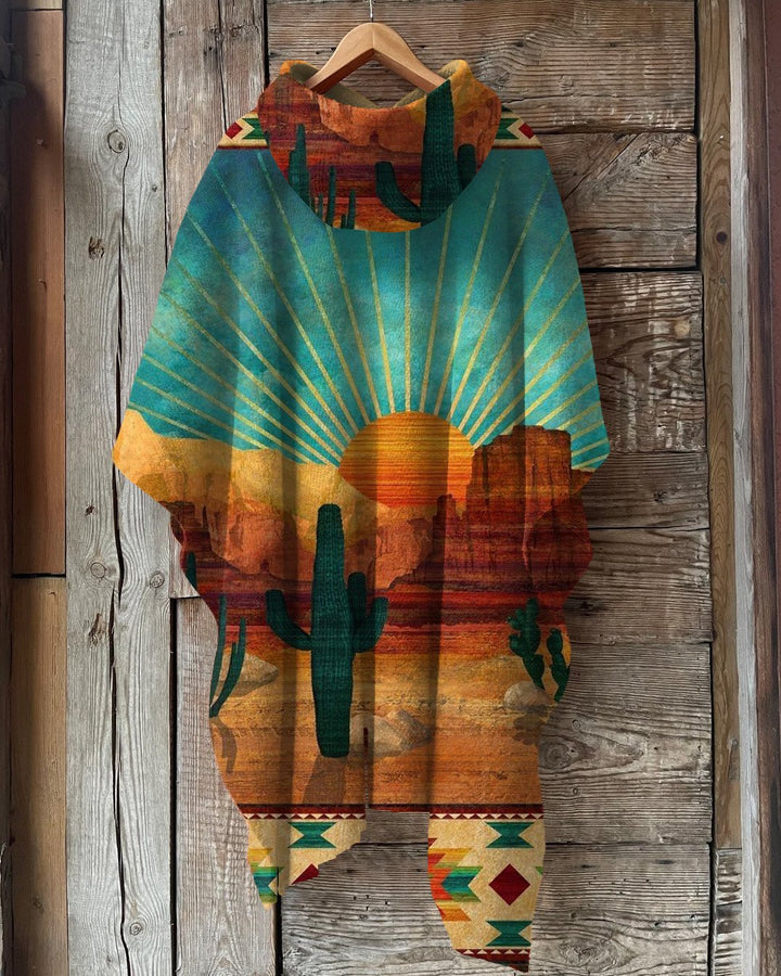 Cactus Sunset Hooded Warm Shawl Cape