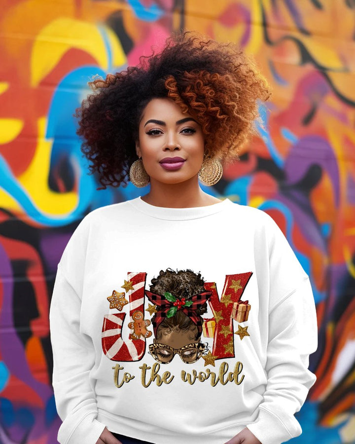 Afro Messy Bun Joy To The World Crewneck Sweatshirt