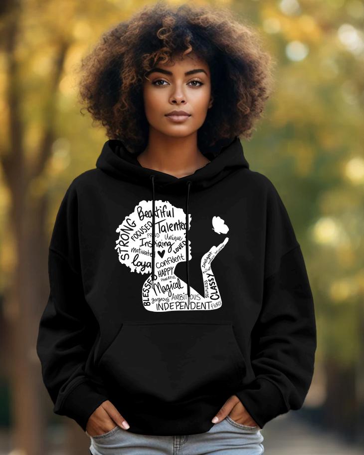 Cotton-Black Girl Magic Print Fashion Daily Long Sleeve Hoodie