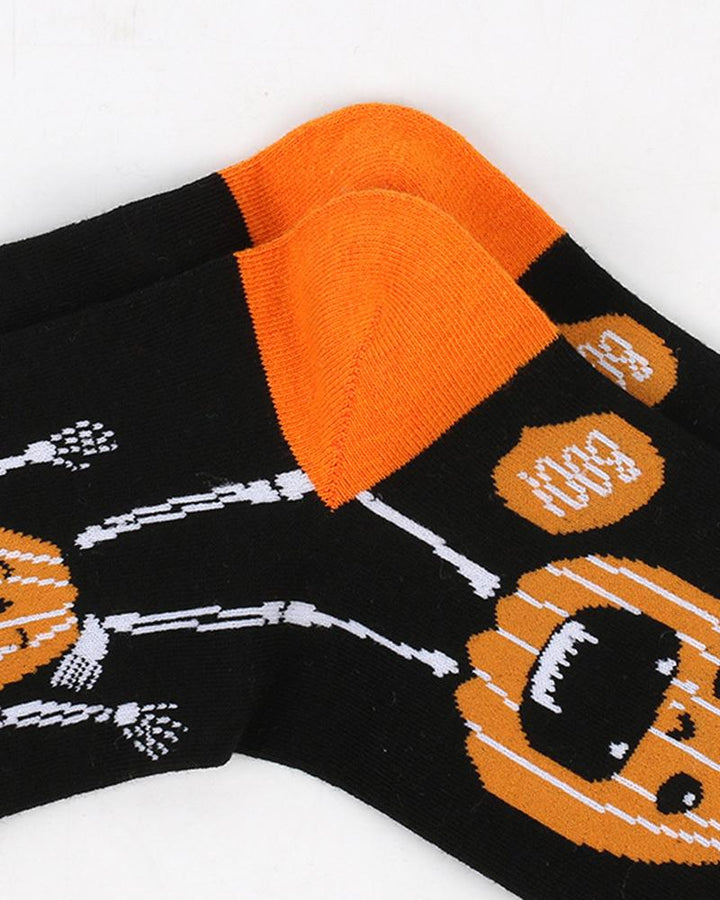 Halloween Pumpkin Creative Pattern Cotton Large Size Men's Middle Socks