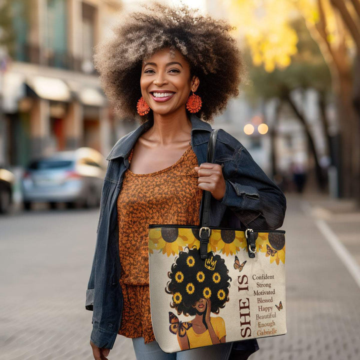 She Is - Personalized Leather Totebag