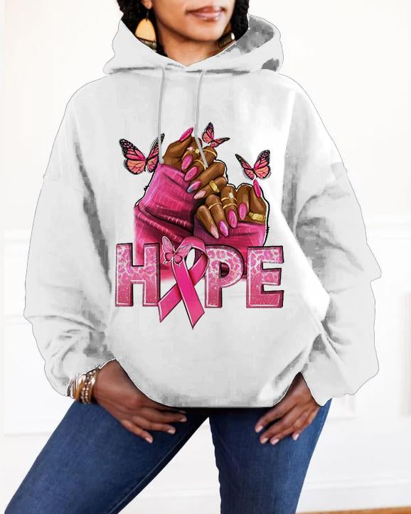 Hope Breast Cancer Nails Print Long-sleeved Hooded