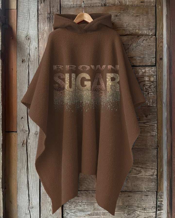 Brown Suger Letter Printing Hooded Warm Shawl Cape