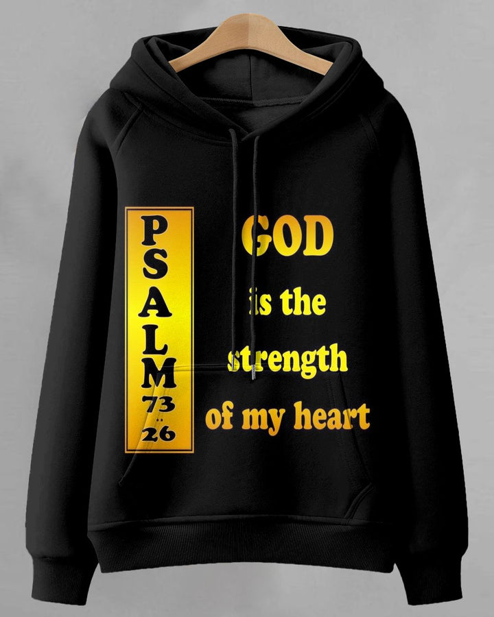 God Is The Strength Print Long-sleeved Hooded