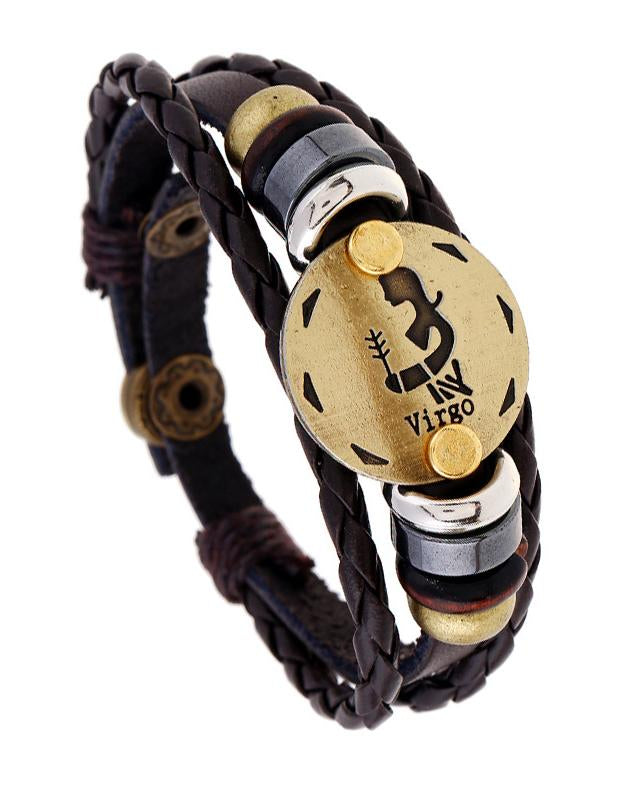 12 Constellations Leather Braided Adjustable Bracelet