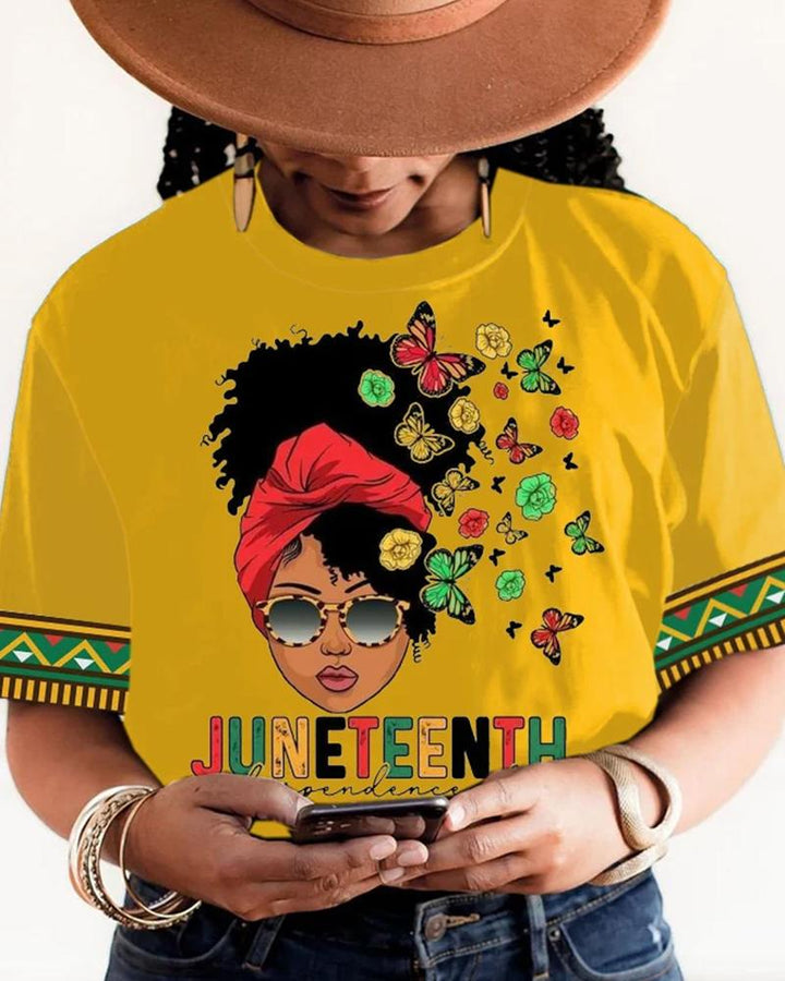 Juneteenth butterfly beauty print short-sleeved T-shirt