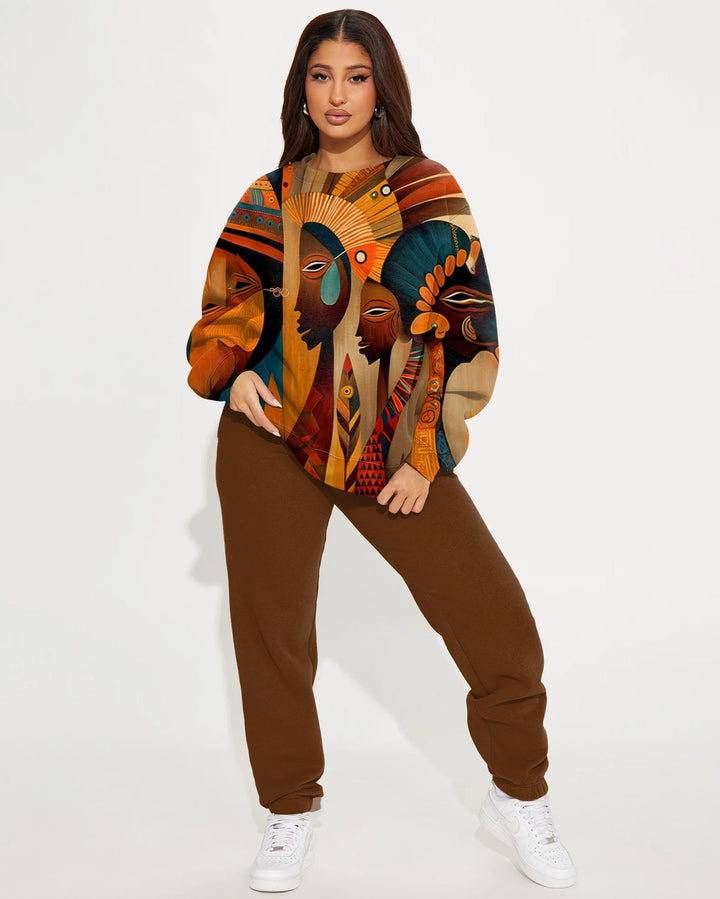 Abstract African Art Crew Neck Sweatshirt Two Pieces Set