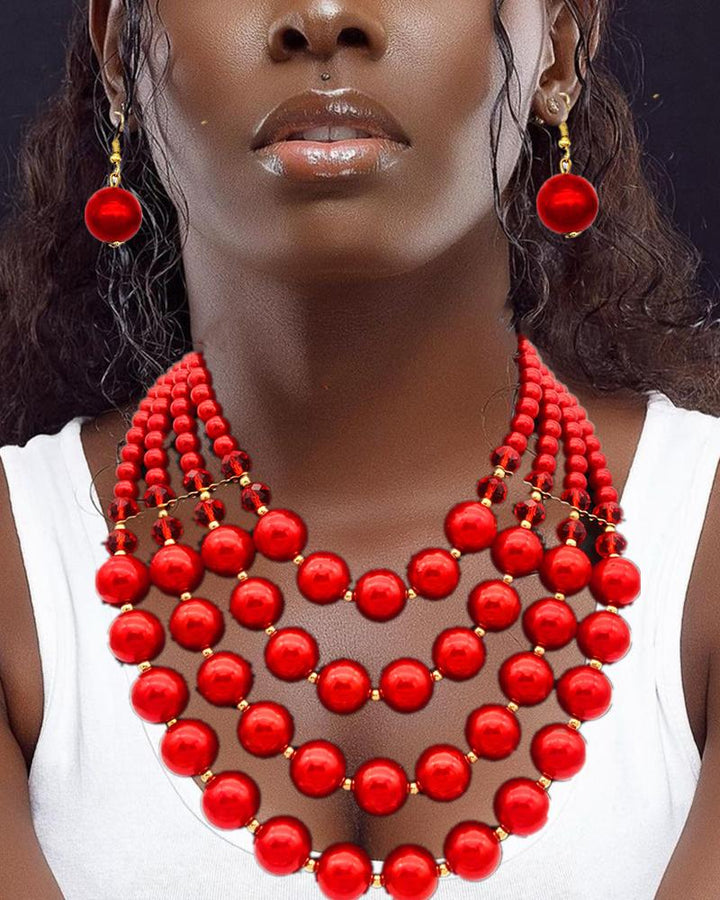 Fashion Bright imitation pearls Multi-layer Braided Necklace Set