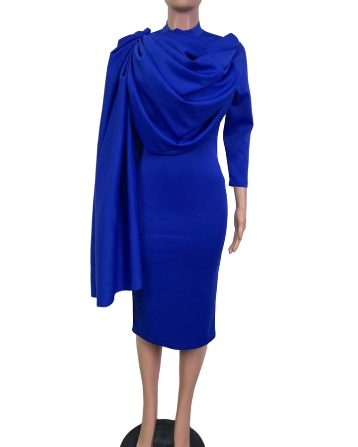 Fashionable High-end Elegant Style Solid Color Cape Dress