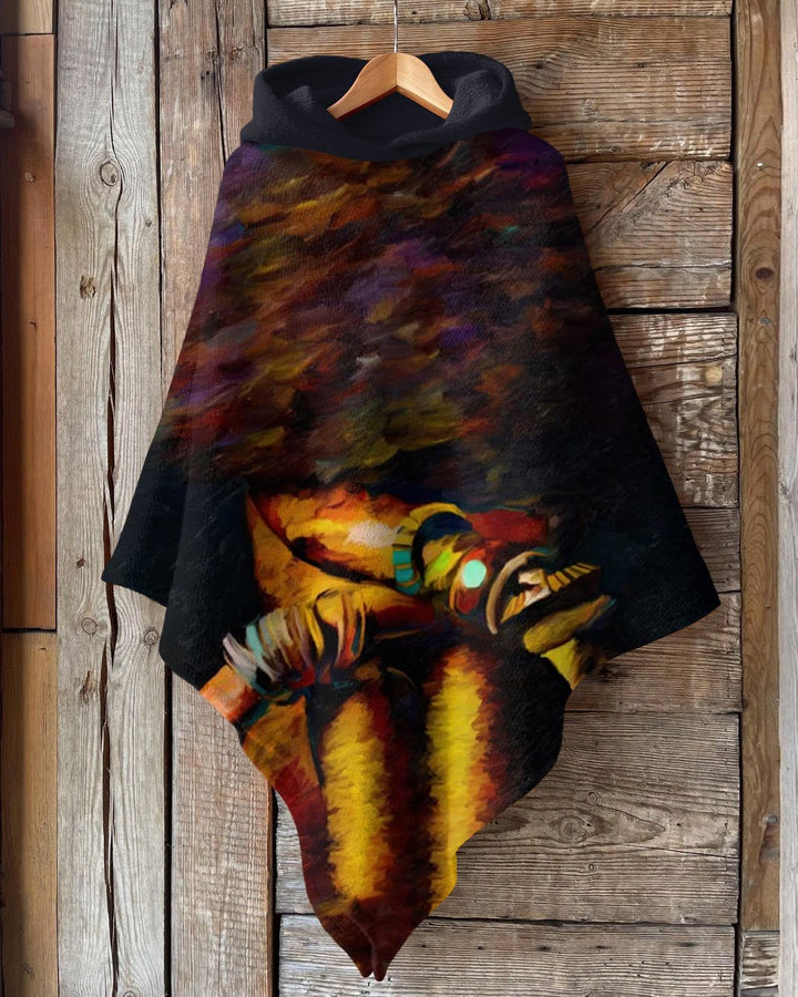 Afro Woman Oil Art Woman Wool Hooded Cape